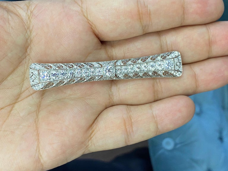 Tiffany & Co. Platinum Diamond Art Deco Bar Pin Brooch For Sale 5