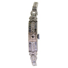 Retro Tiffany & Co. Platinum Diamond Art Deco Bracelet Manual Watch, 1940s