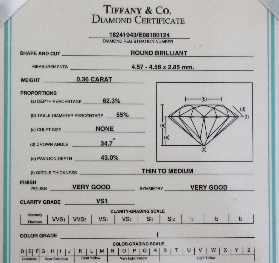 TIFFANY & Co. Platin Diamantband .36ct Diamant Verlobungsring 6 Damen