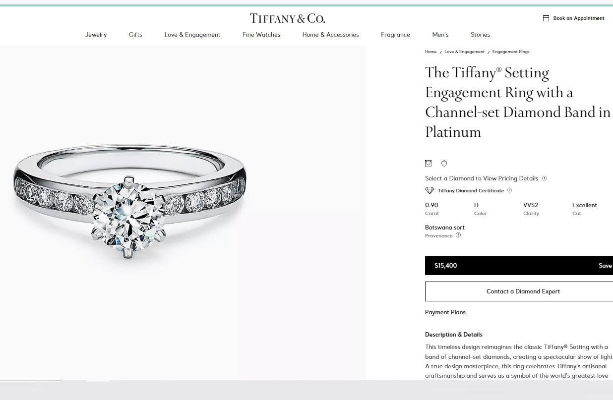 TIFFANY & Co. Platinum Diamond Band .90ct Diamond Engagement Ring 6.75 For Sale 3