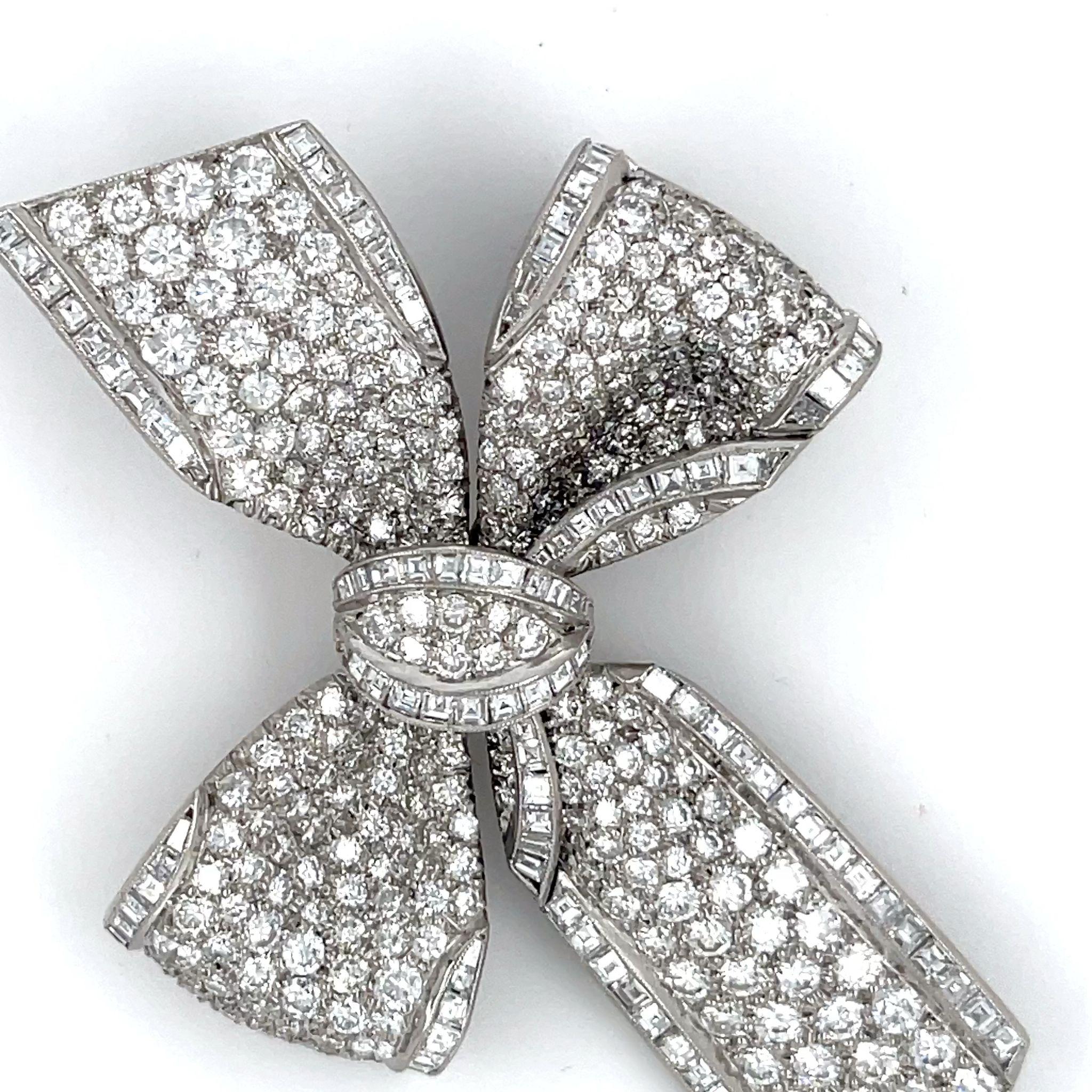 Tiffany & Co. Platinum Diamond Bow Brooch 1950s Appx 9.5 cts Iconic! For Sale 9