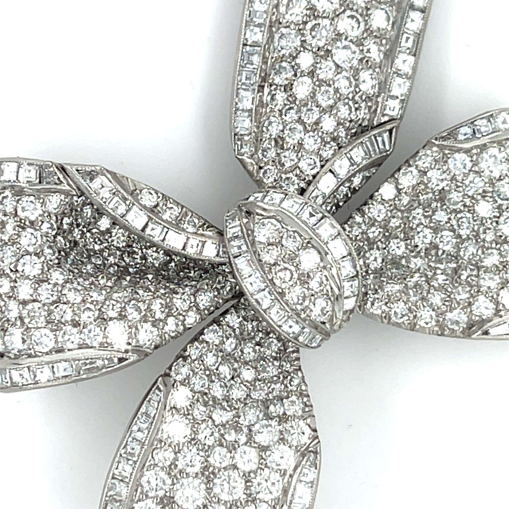 Round Cut Tiffany & Co. Platinum Diamond Bow Brooch 1950s Appx 9.5 cts Iconic! For Sale