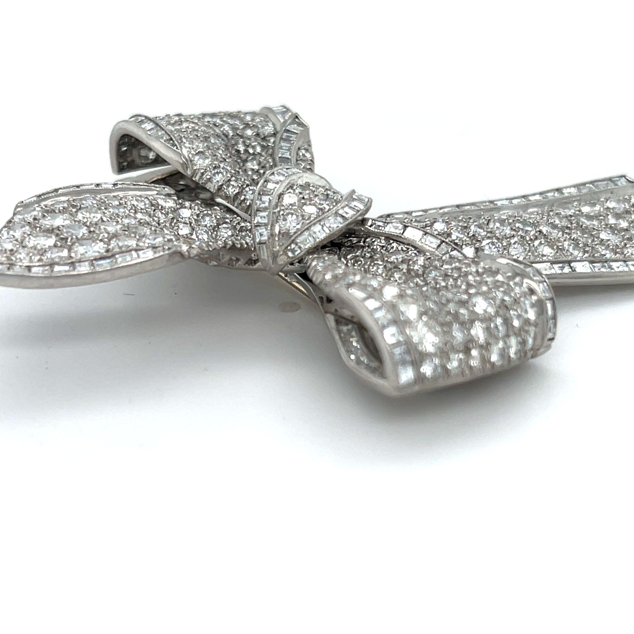 Tiffany & Co. Platinum Diamond Bow Brooch 1950s Appx 9.5 cts Iconic! In Good Condition For Sale In Sherman Oaks, CA
