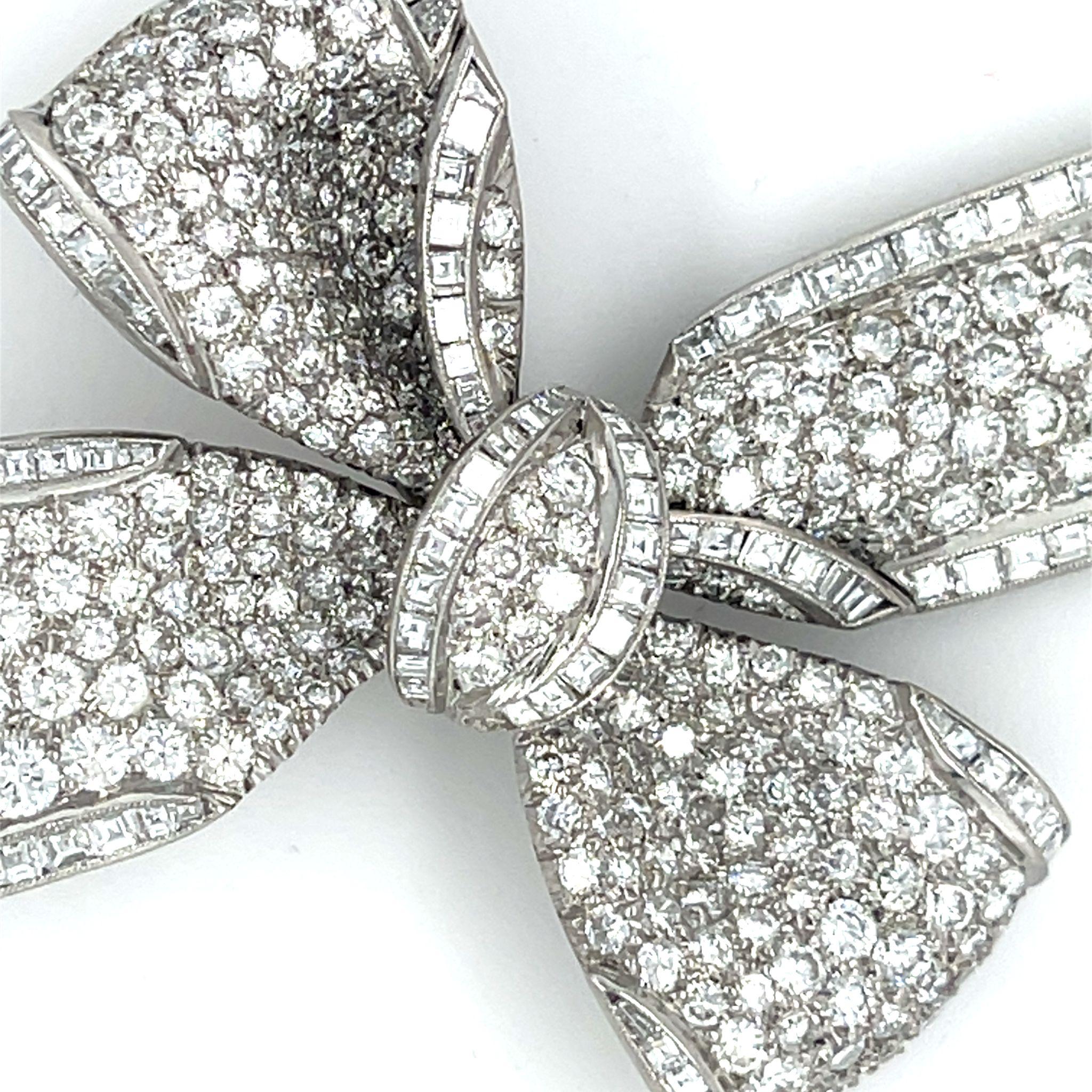 Women's Tiffany & Co. Platinum Diamond Bow Brooch 1950s Appx 9.5 cts Iconic! For Sale