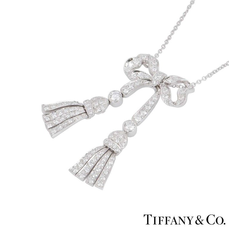 Tiffany and Co. Platinum Diamond Bow Necklace 1.36 Carat at 1stDibs
