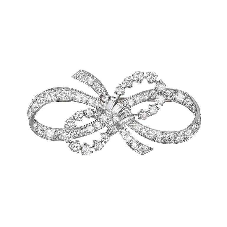 Tiffany & Co. - Platinum 6.00 Carat Diamond Bow Ribbon Ladies Brooch