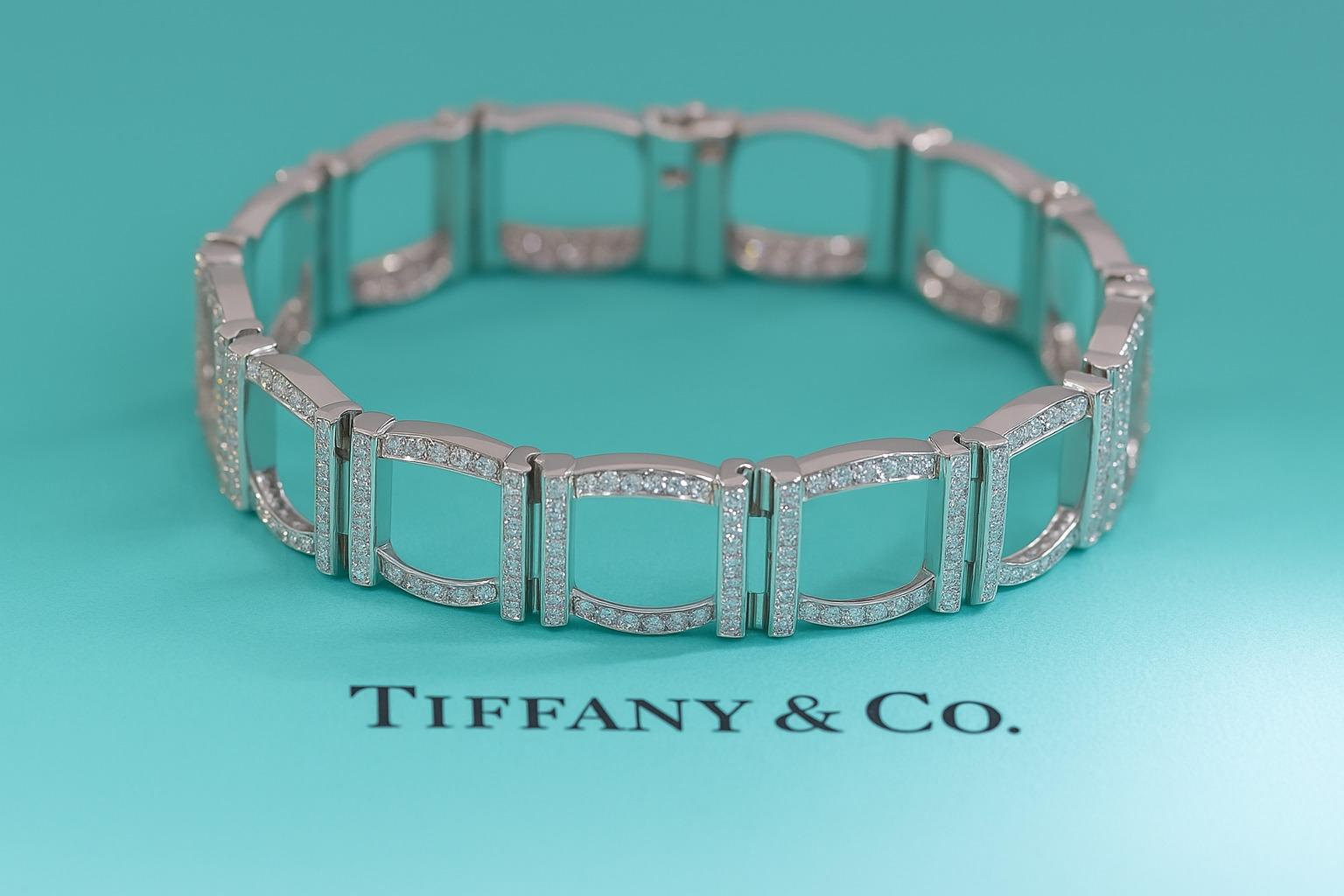 Tiffany & Co. Pulsera de diamantes en platino Corte redondo en venta