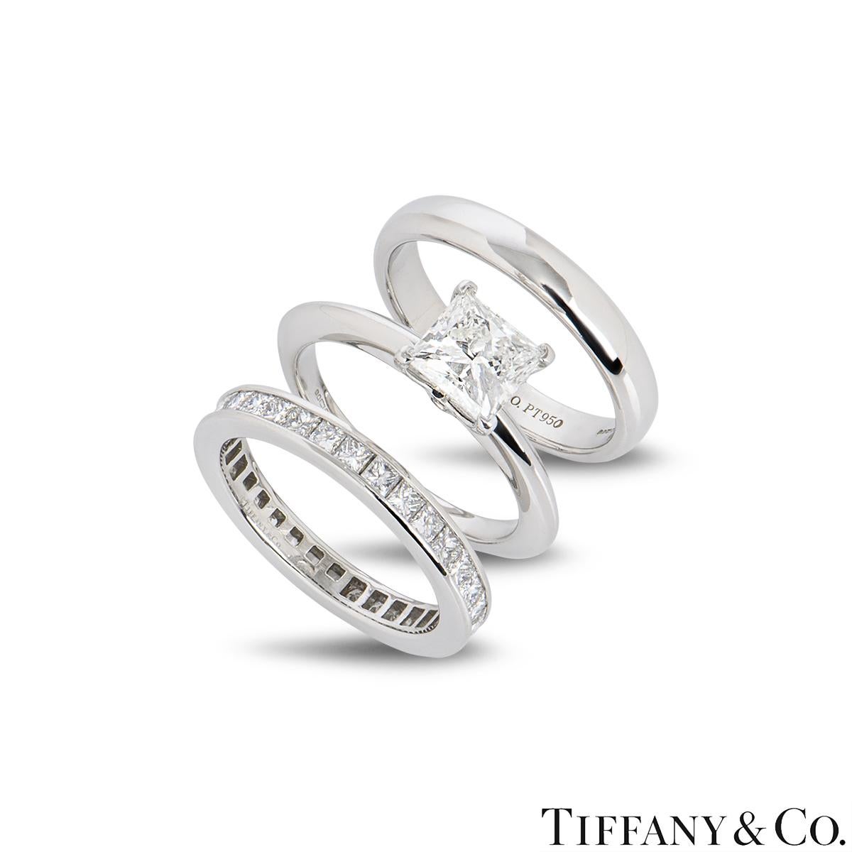 Tiffany and Co. Platinum Diamond Bridal Engagement Eternity Set 0.97ct ...