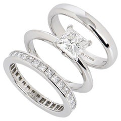 Tiffany & Co. Platinum Diamond Bridal Engagement Eternity Set 0.97ct I/If