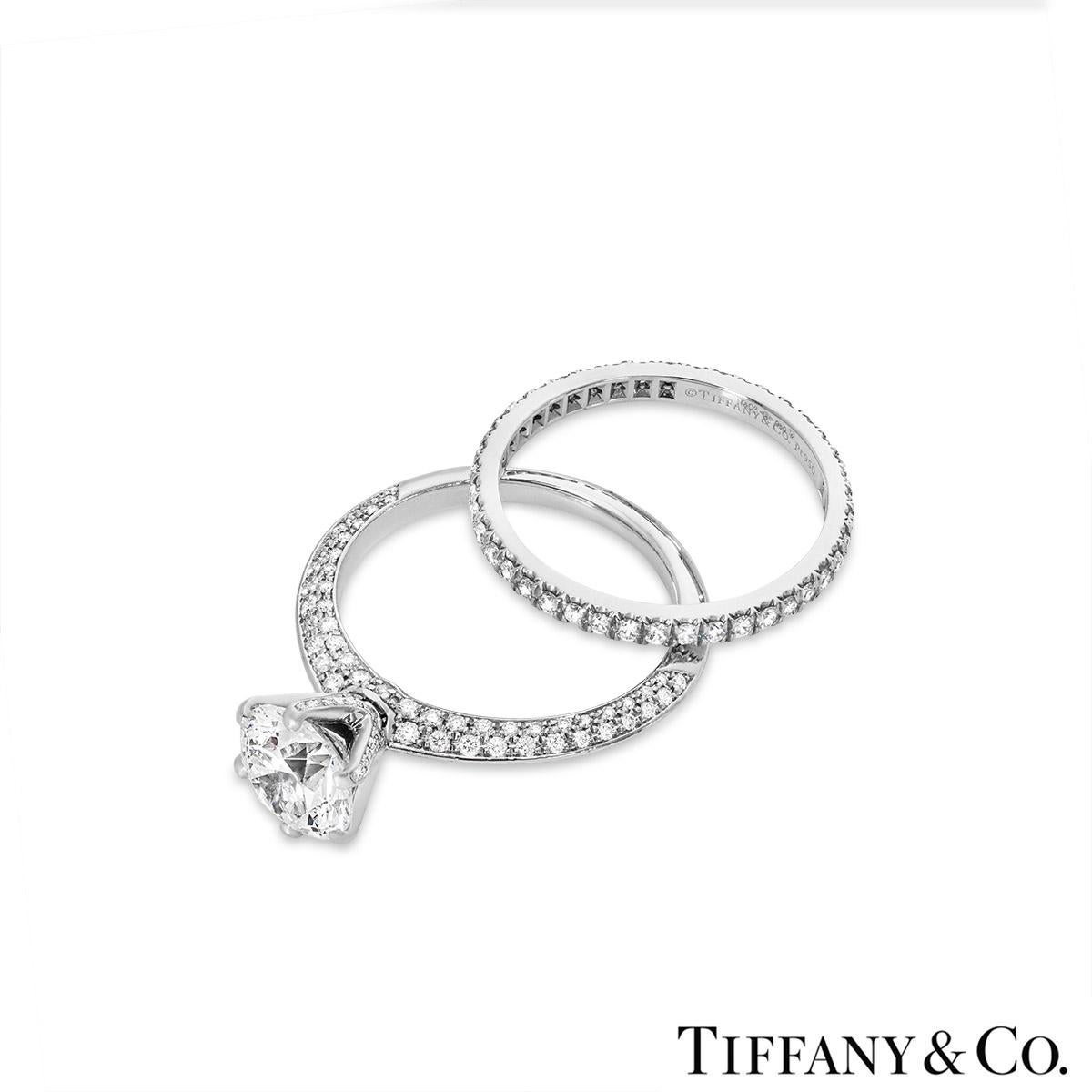 Round Cut Tiffany & Co. Platinum Diamond Bridal Set 1.60 Carat F/VVS2 For Sale