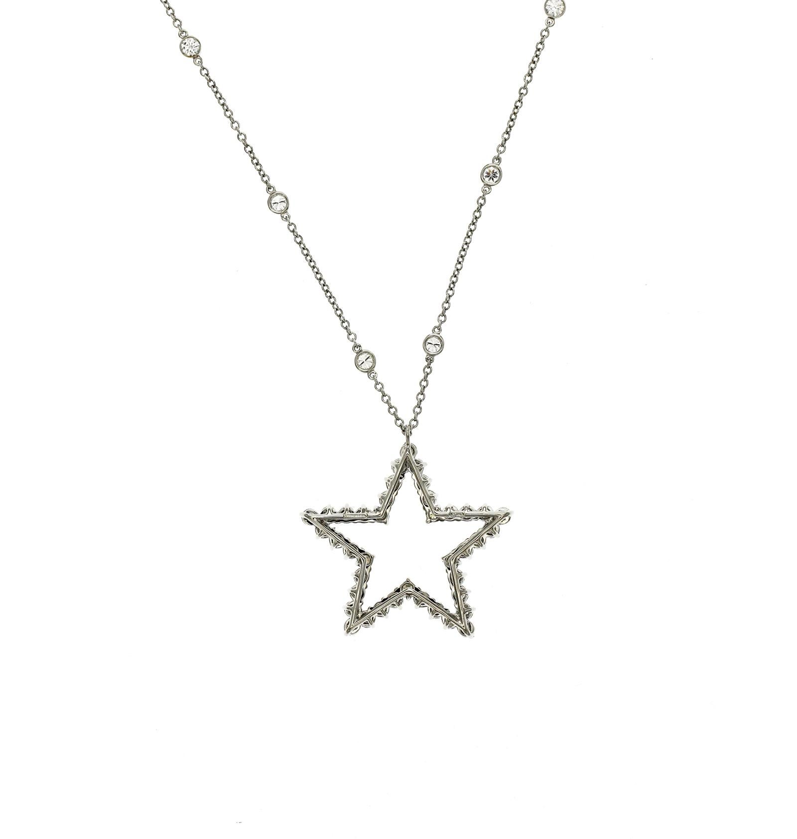 Round Cut Tiffany & Co Platinum Diamond by the Yard Star Necklace