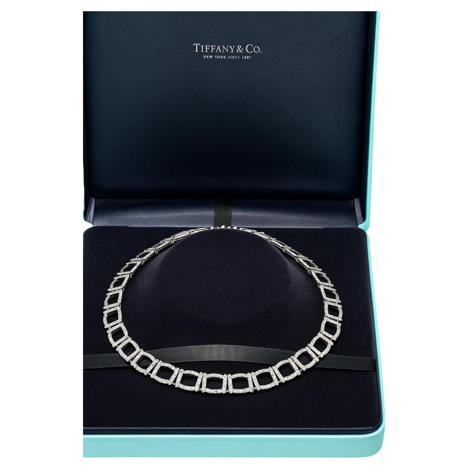 Tiffany 
Co. Platinum Diamond Choker Necklace 6.5 Carats Like New Condition For Sale