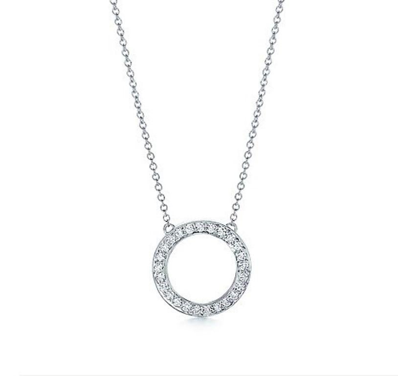 Round Cut TIFFANY & Co. Platinum Diamond Circle Pendant Necklace
