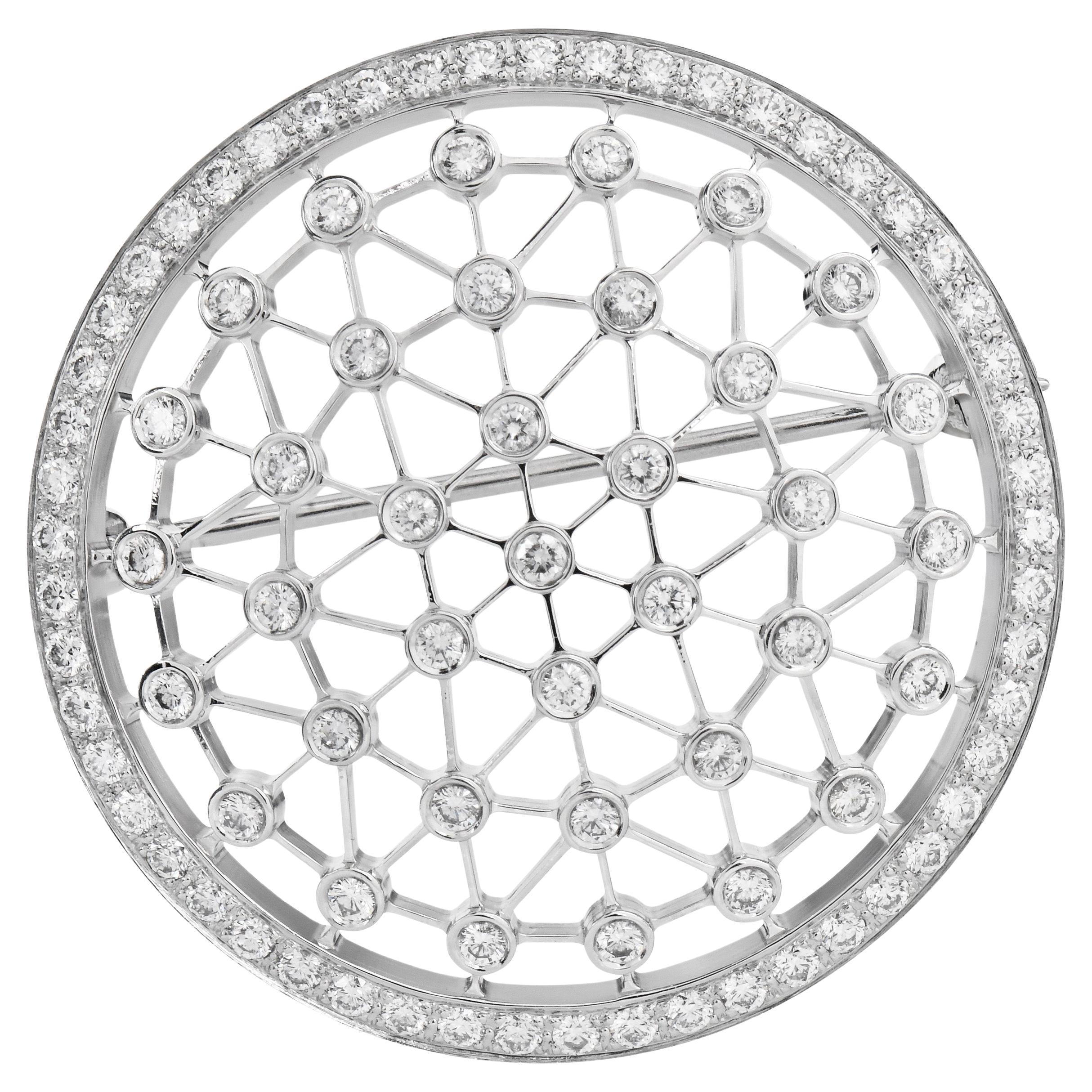 Tiffany 
Co Platinum Diamond Circular Disc Brooch Pin Necklace For Sale