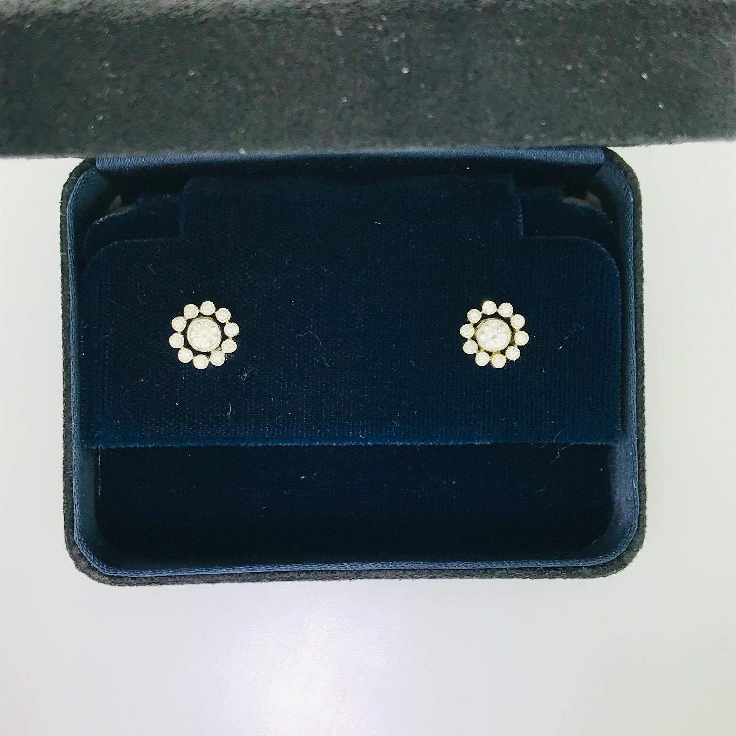 The Tiffany & Co. Platinum Diamond Cluster Earring Studs are a Tiffany & Co. original piece that comes in the original Tiffany & Co. earring box. These platinum diamond earrings are gorgeous with round brilliant diamonds of excellent quality; E