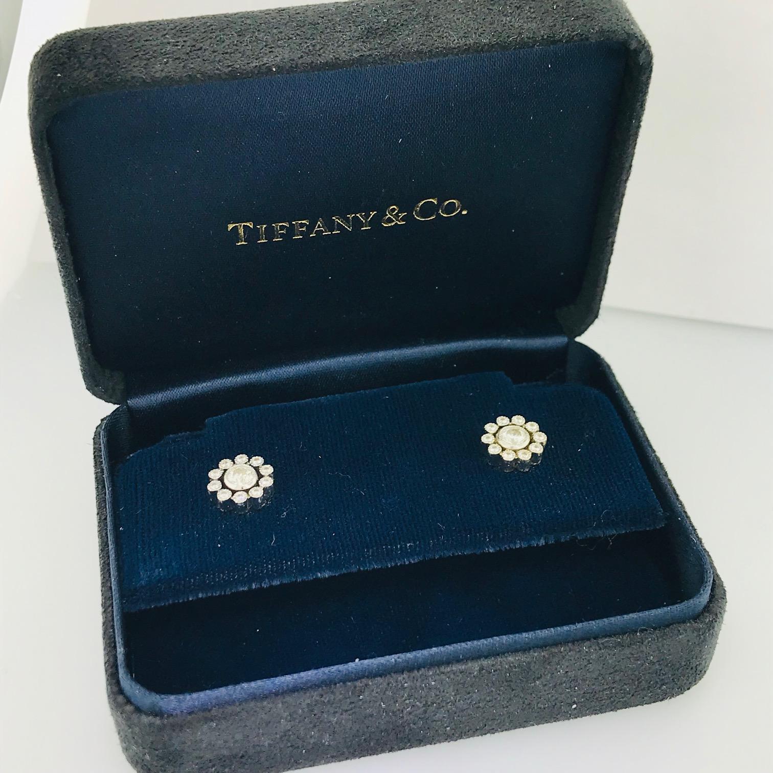 Round Cut Tiffany & Co. Platinum Diamond Cluster Earring Studs