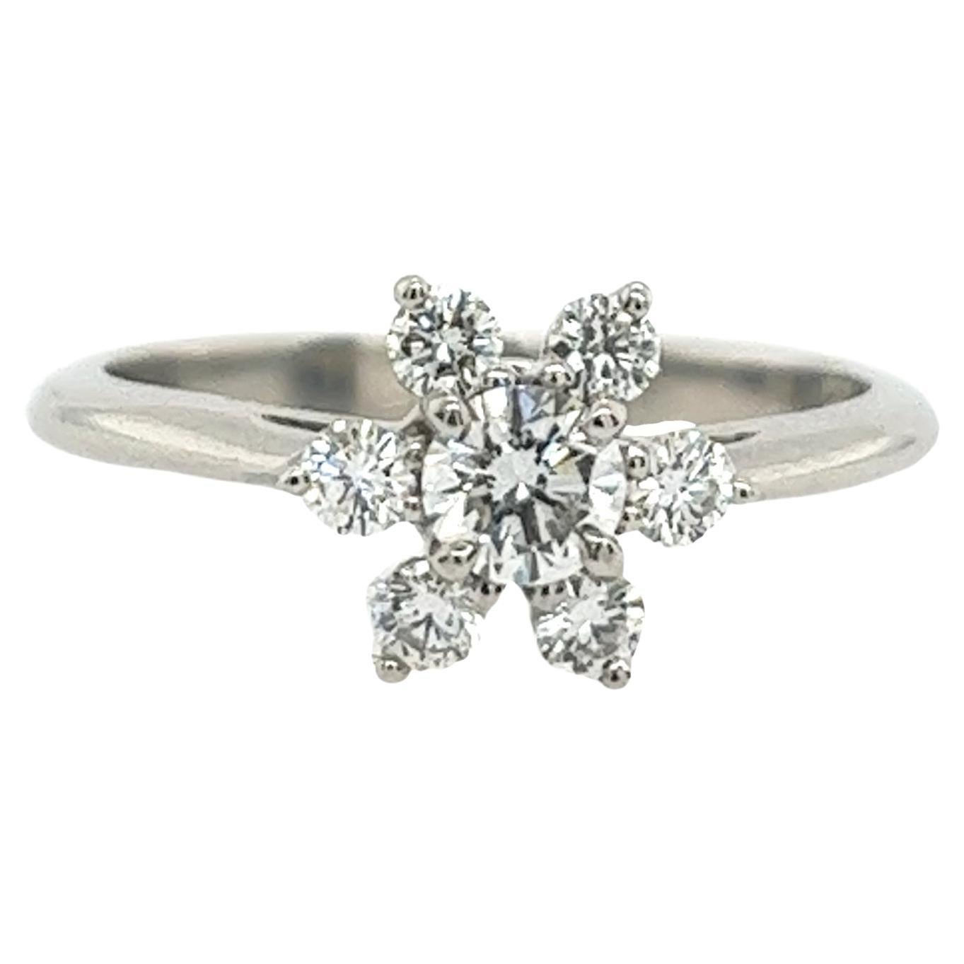 Tiffany & Co Platinum Diamond Cluster Ring set with 7 Round Diamonds 0.45ct/G/VS For Sale