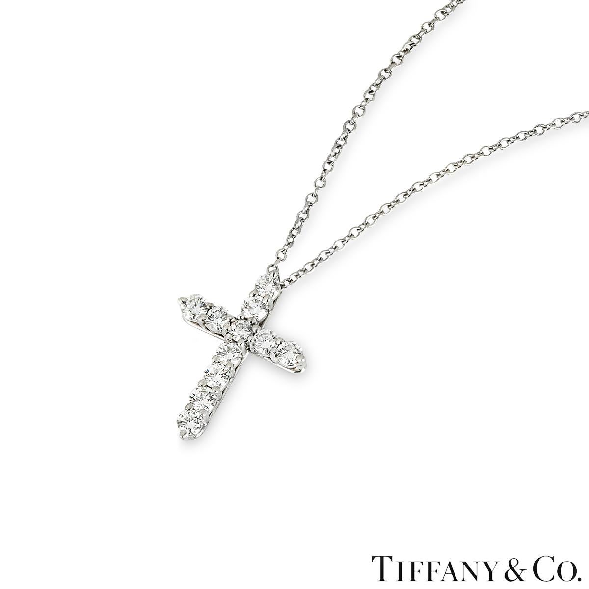 Round Cut Tiffany & Co. Platinum Diamond Cross Pendant 0.42ct 60007429
