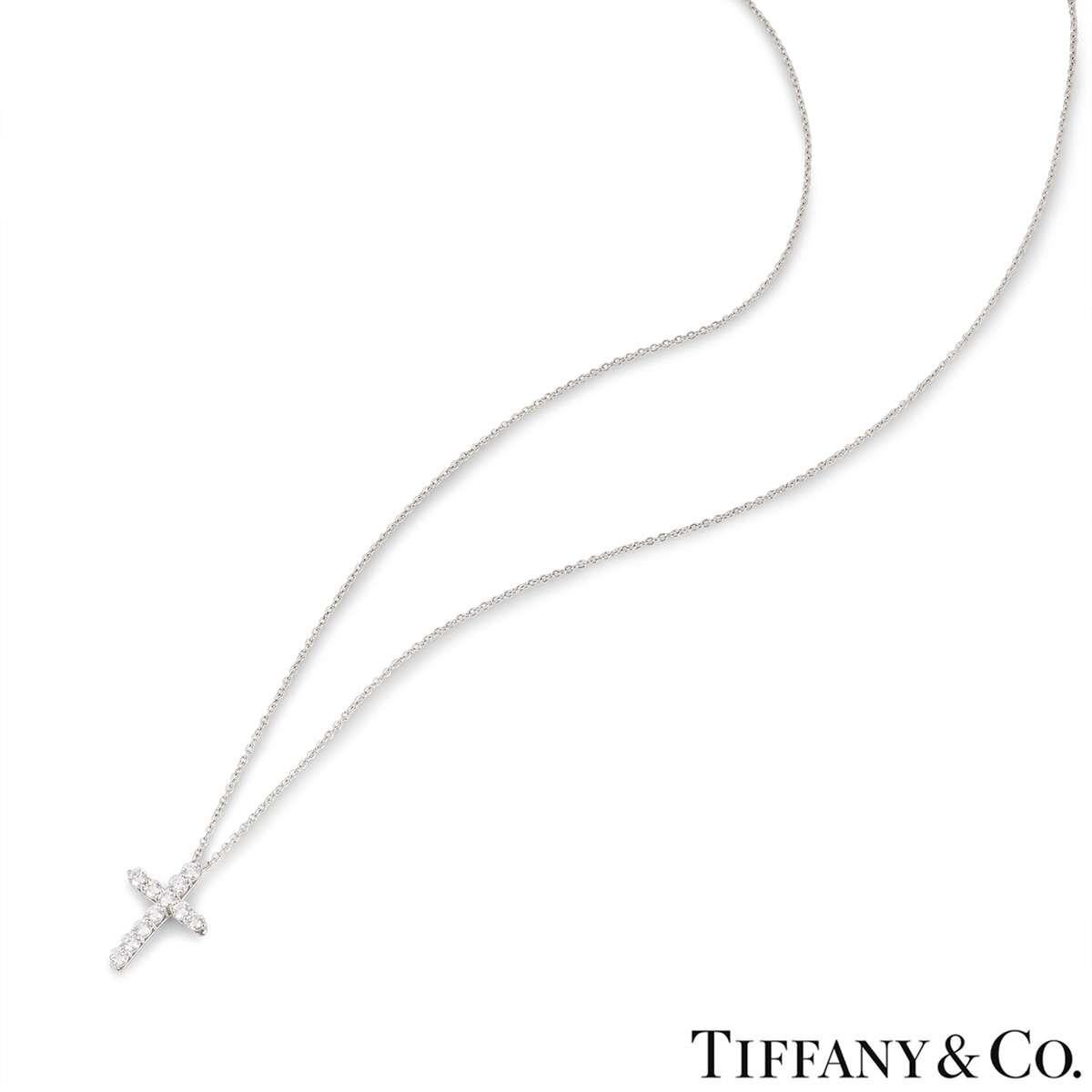 Round Cut Tiffany & Co. Platinum Diamond Cross Pendant