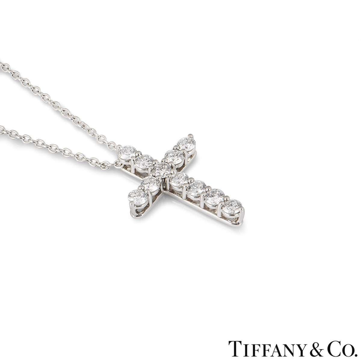 Tiffany & Co. Platinum Diamond Cross Pendant In Excellent Condition In London, GB