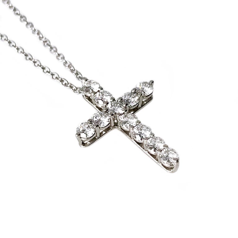 Tiffany and Co. Platinum Diamond Cross Pendant Necklace at 1stDibs