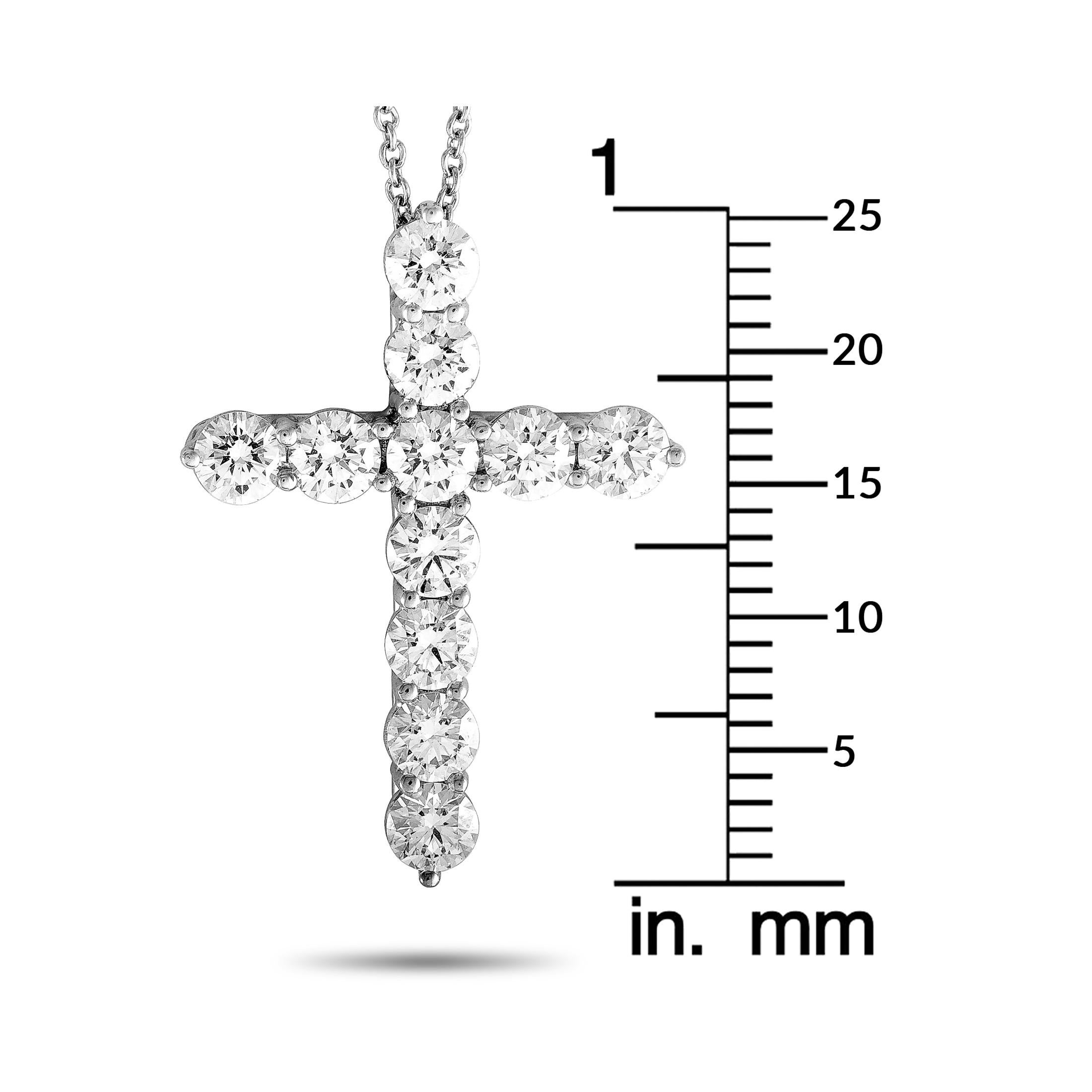 Tiffany & Co. Platinum Diamond Cross Pendant Necklace In Excellent Condition In Southampton, PA