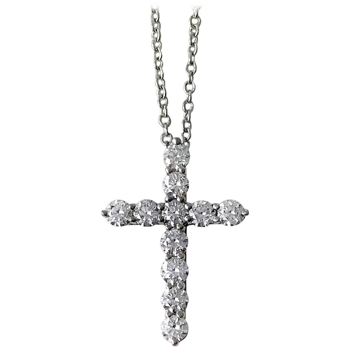 Tiffany and Co. Platinum Diamond Cross Pendant Necklace at 1stDibs ...