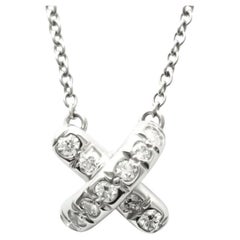 TIFFANY & Co. Platinum Diamond Cross Stitch Pendant Necklace