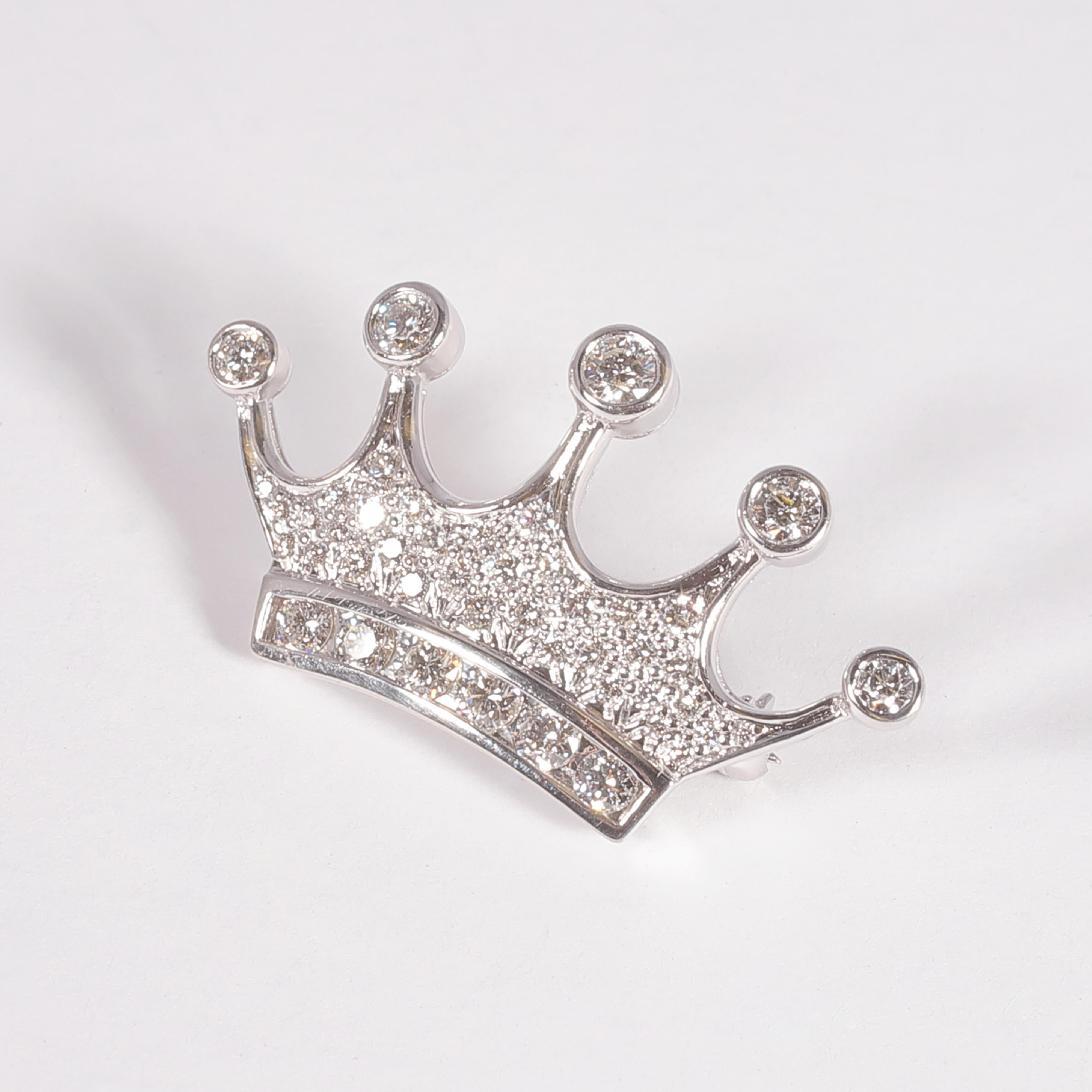 Round Cut Tiffany & Co. Platinum Diamond Crown Brooch