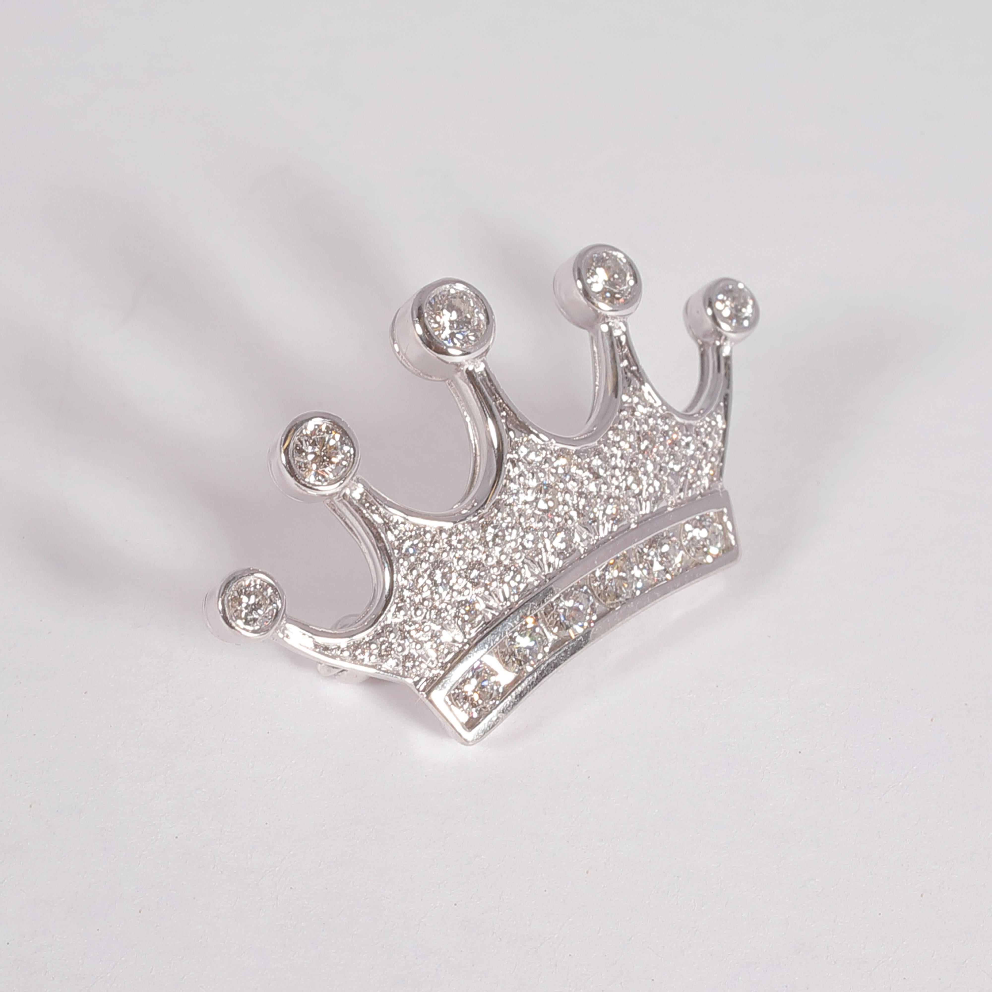 Tiffany & Co. Platinum Diamond Crown Brooch In Good Condition In Dallas, TX
