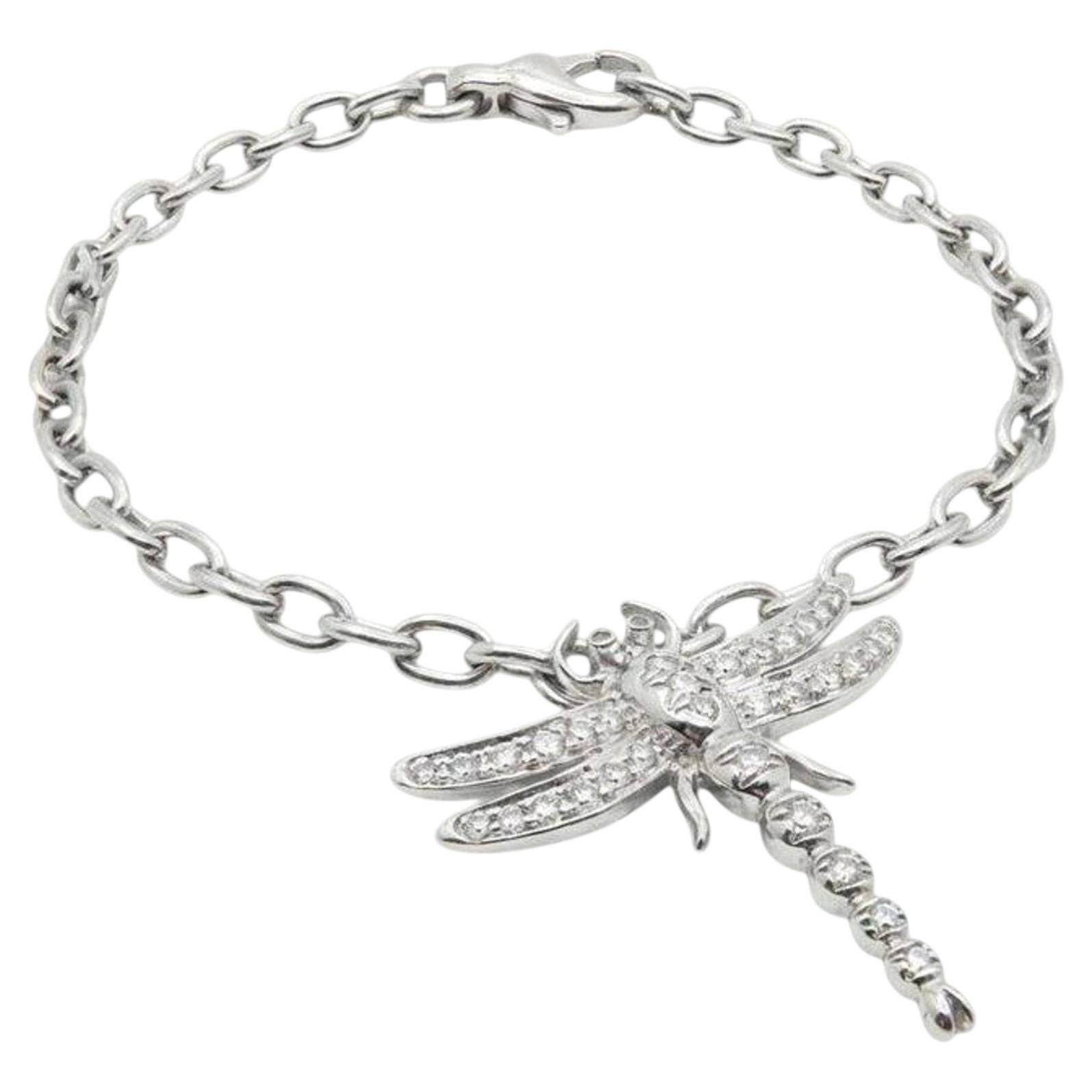 Tiffany & Co Platinum Diamond Dragonfly Charm Bracelet with Dangle Pendant For Sale