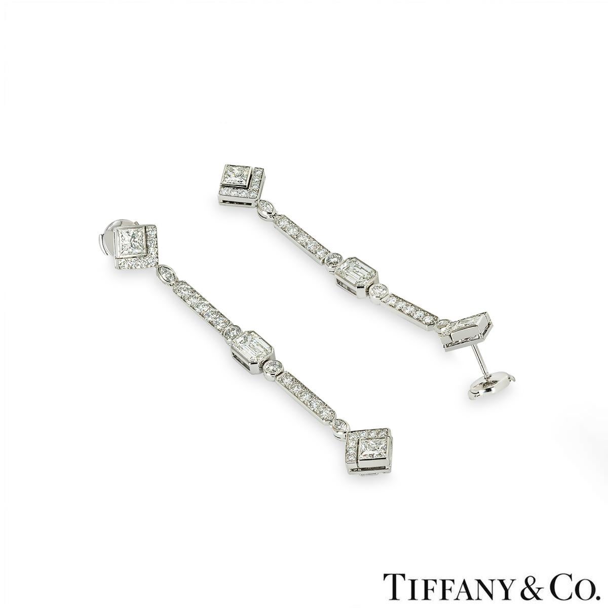 Tiffany & Co. Platinum Diamond Drop Earrings In Excellent Condition For Sale In London, GB