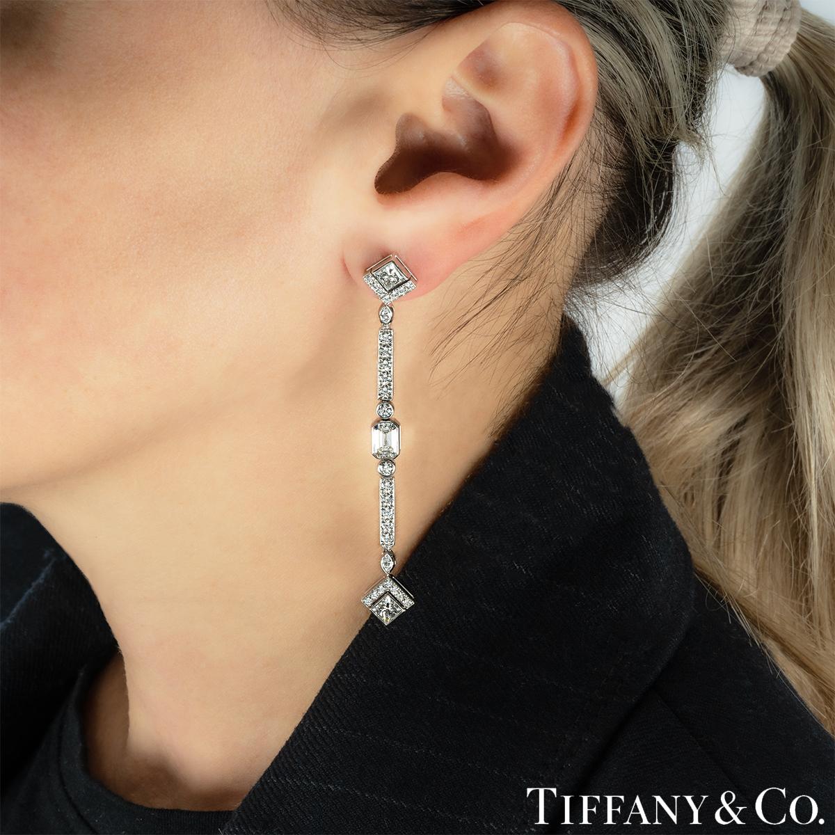 Women's Tiffany & Co. Platinum Diamond Drop Earrings For Sale