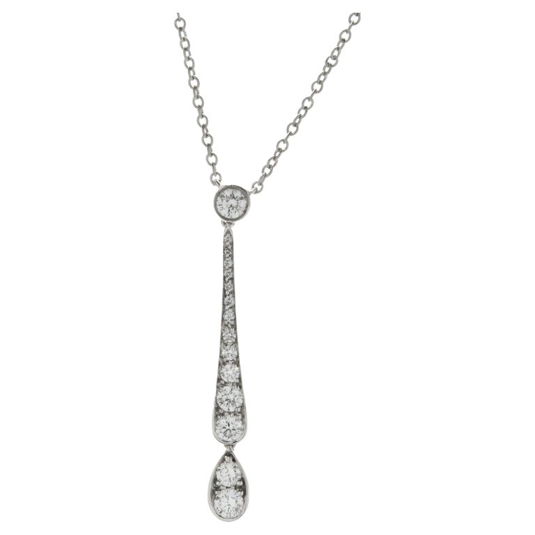 Tiffany and Co. Platinum Diamond Drop Necklace at 1stDibs