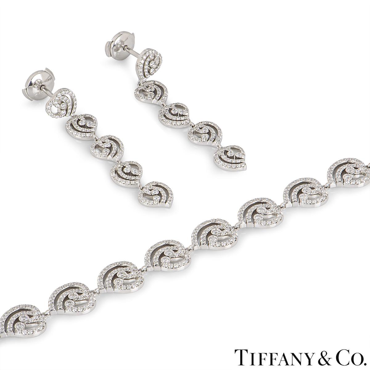 Tiffany & Co. Platin Diamant-Ohrring & Armband Set 3,35ct TDW (Rundschliff) im Angebot