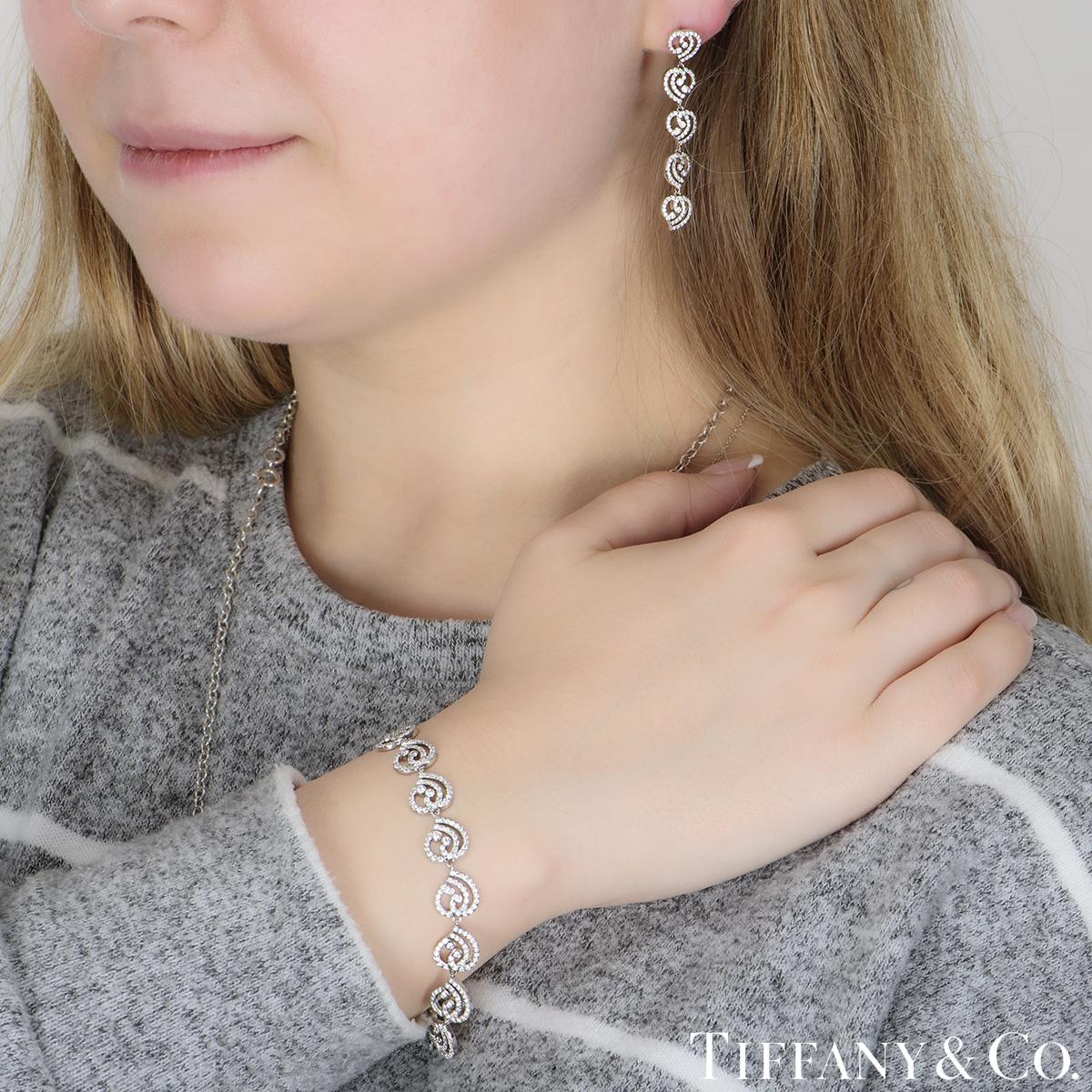 Round Cut Tiffany & Co. Platinum Diamond Earring & Bracelet Set 3.35ct TDW For Sale