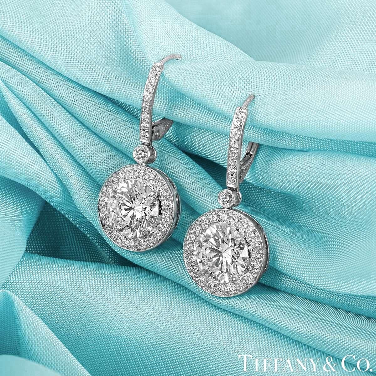 Tiffany & Co. Platinum Diamond Earrings 3.65 Carat TDW For Sale 3