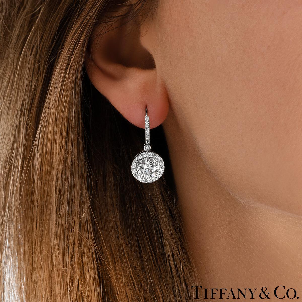 Tiffany & Co. Platinum Diamond Earrings 3.65 Carat TDW For Sale 1