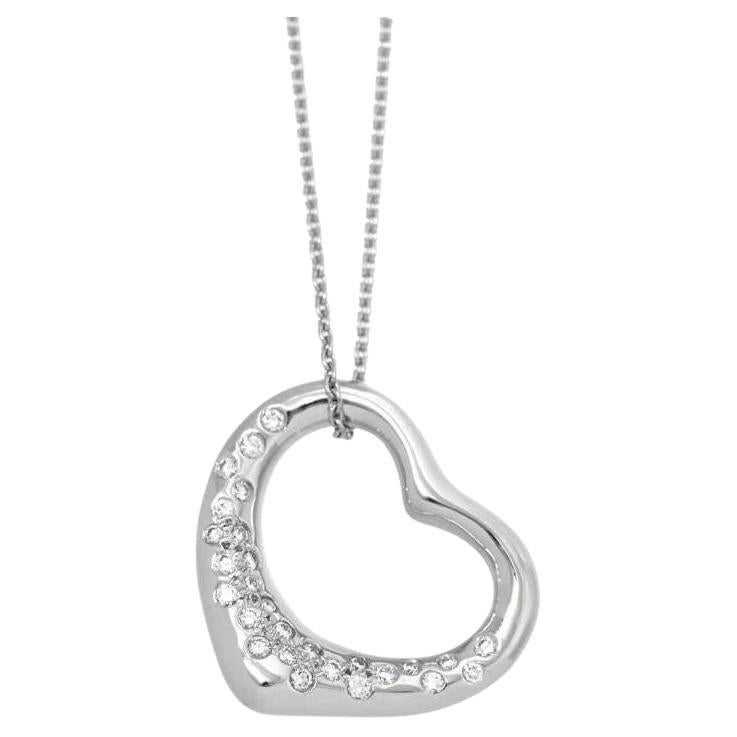 Tiffany & Co. Platinum Diamond Elsa Peretti Open Heart Pendant Necklace For Sale
