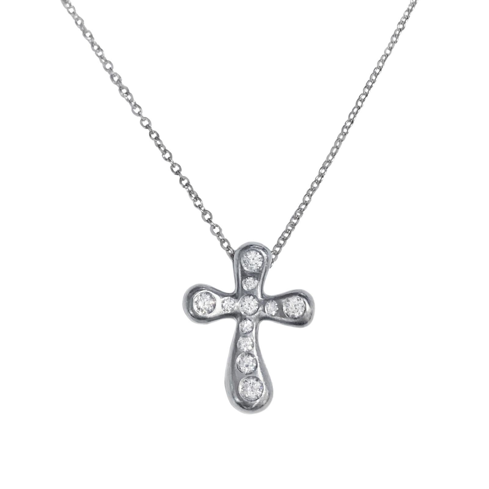 Tiffany & Co. Collar Colgante Cruz Elsa Peretti Diamante Platino Corte redondo en venta