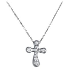 Tiffany &Co. Platinum Diamond Elsa Peretti Cross Pendant Necklace