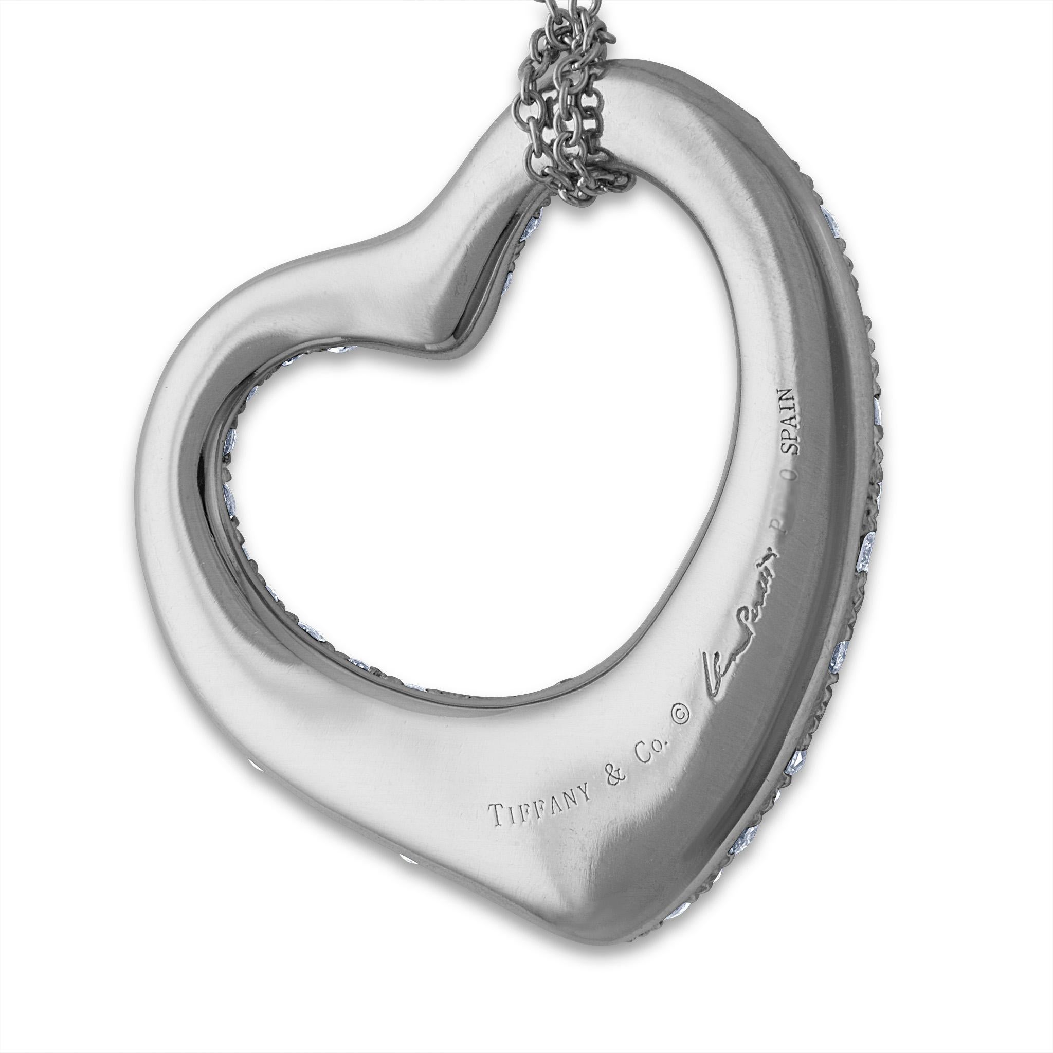 Taille ronde Tiffany & Co. Elsa Perretti Collier à cœur ouvert en platine et diamants en vente