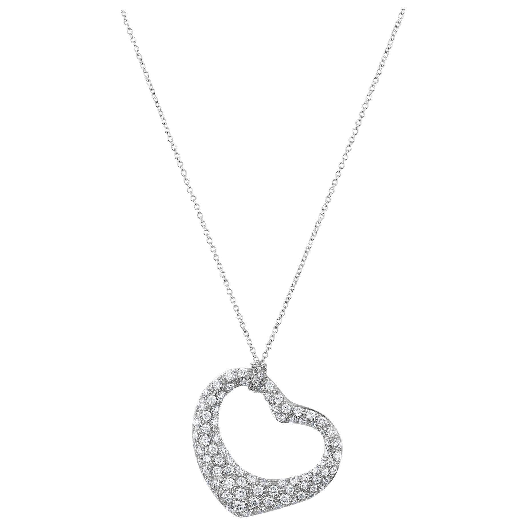 Tiffany & Co. Platinum Diamond Elsa Perretti Open Heart Necklace For Sale