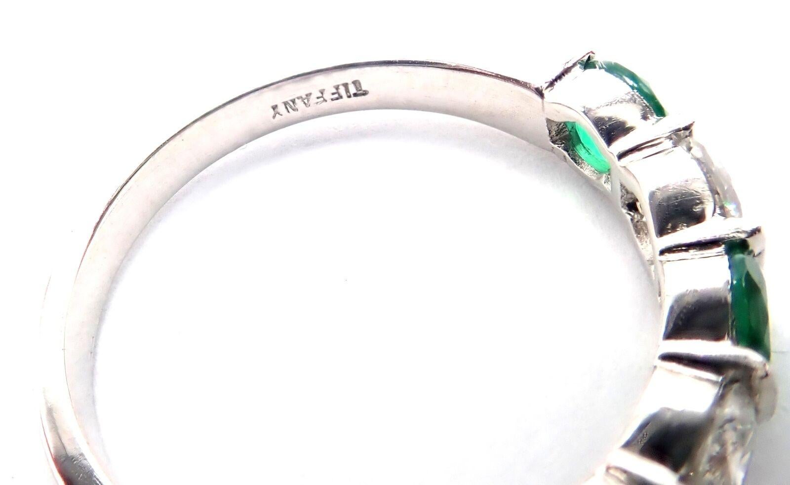 Brilliant Cut Tiffany & Co Platinum Diamond Emerald Band Ring