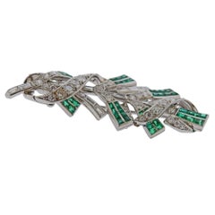 Tiffany & Co. Platinum Diamond Emerald Brooch Pin