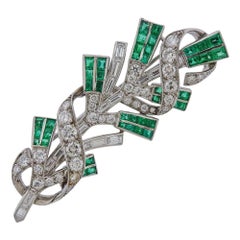 Tiffany & Co. Platinum Diamond Emerald Brooch Pin