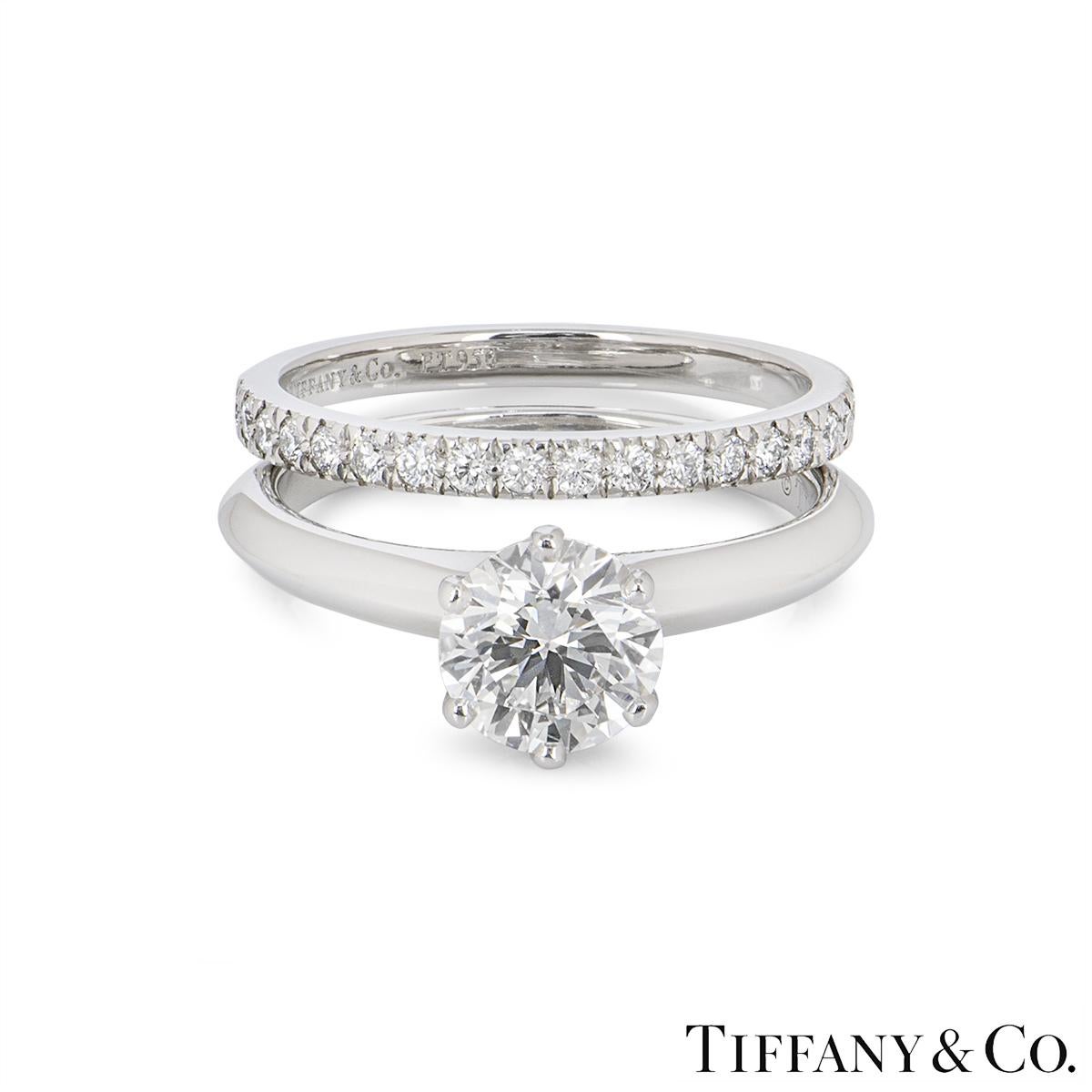 Brilliant Cut Tiffany & Co. Platinum Diamond Engagement and Eternity Ring 1.35ct GIA Certified