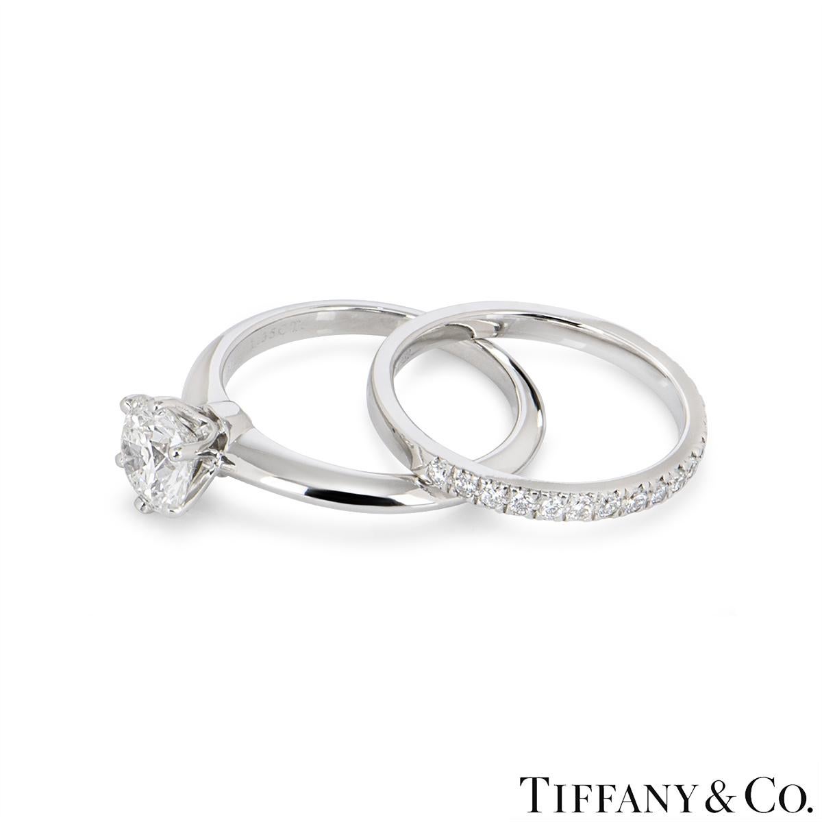 Tiffany & Co. Platinum Diamond Engagement and Eternity Ring 1.35ct GIA Certified In Excellent Condition In London, GB