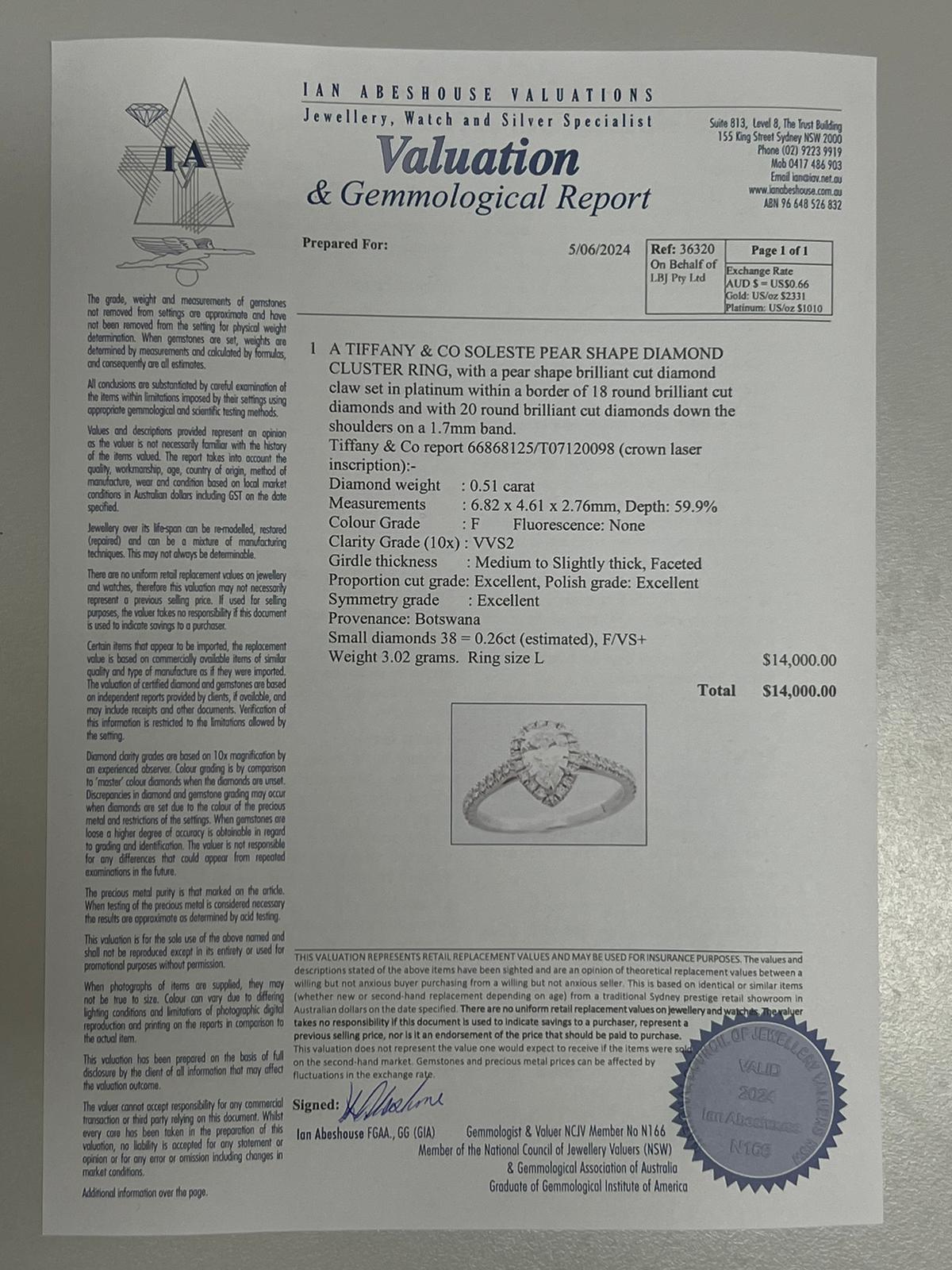 Tiffany & Co Platinum Diamond Engagement Ring 0.77ct 1