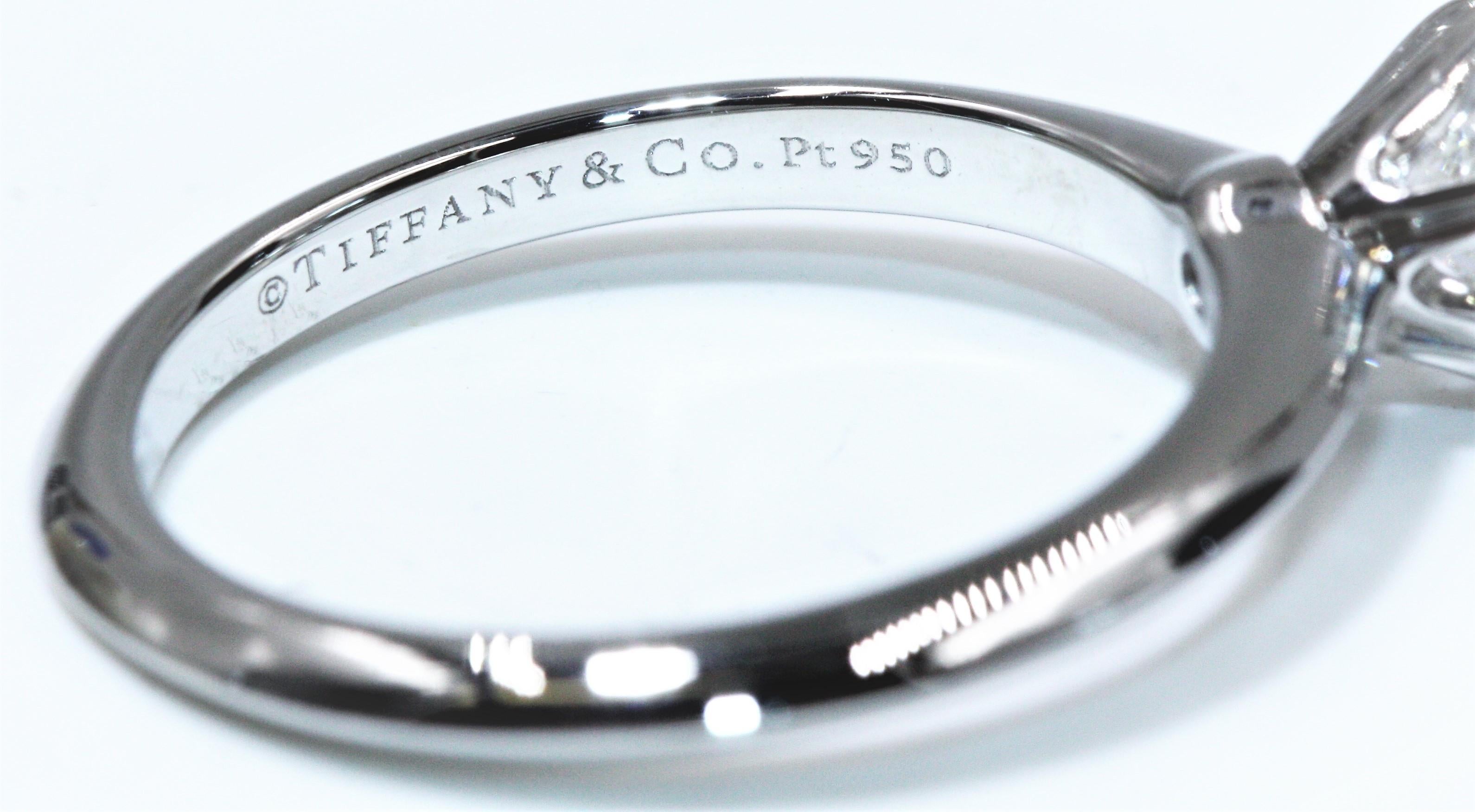Women's Tiffany & Co. Platinum Diamond Engagement Ring 0.83 Carat, SI1, H For Sale